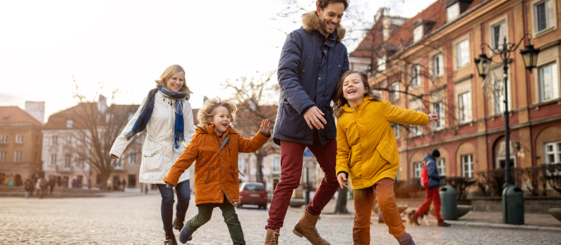 Family exploring city