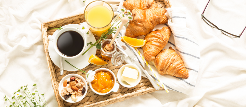 Hotel breakfast in bed