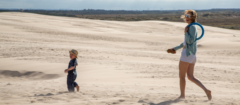 Mother and son walking